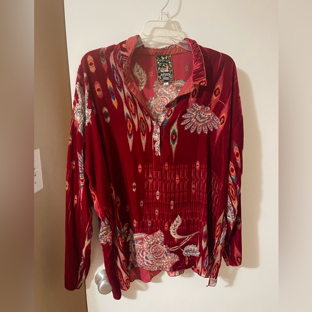 Johnny Was burnout velvet blouse Medium